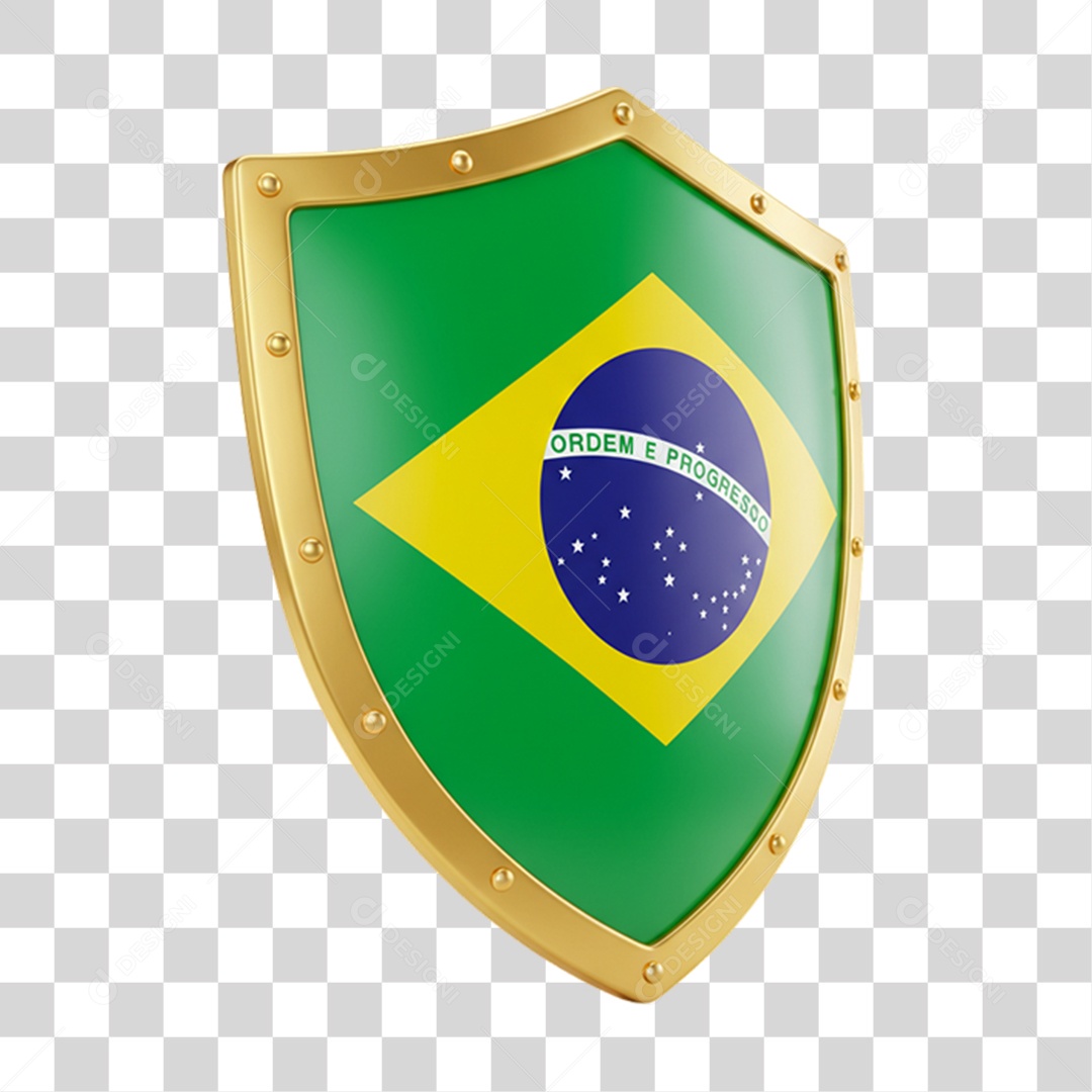 Elemento 3D Ícone Escudo com Bandeira do Brasil 7 de Setembro PNG Transparente