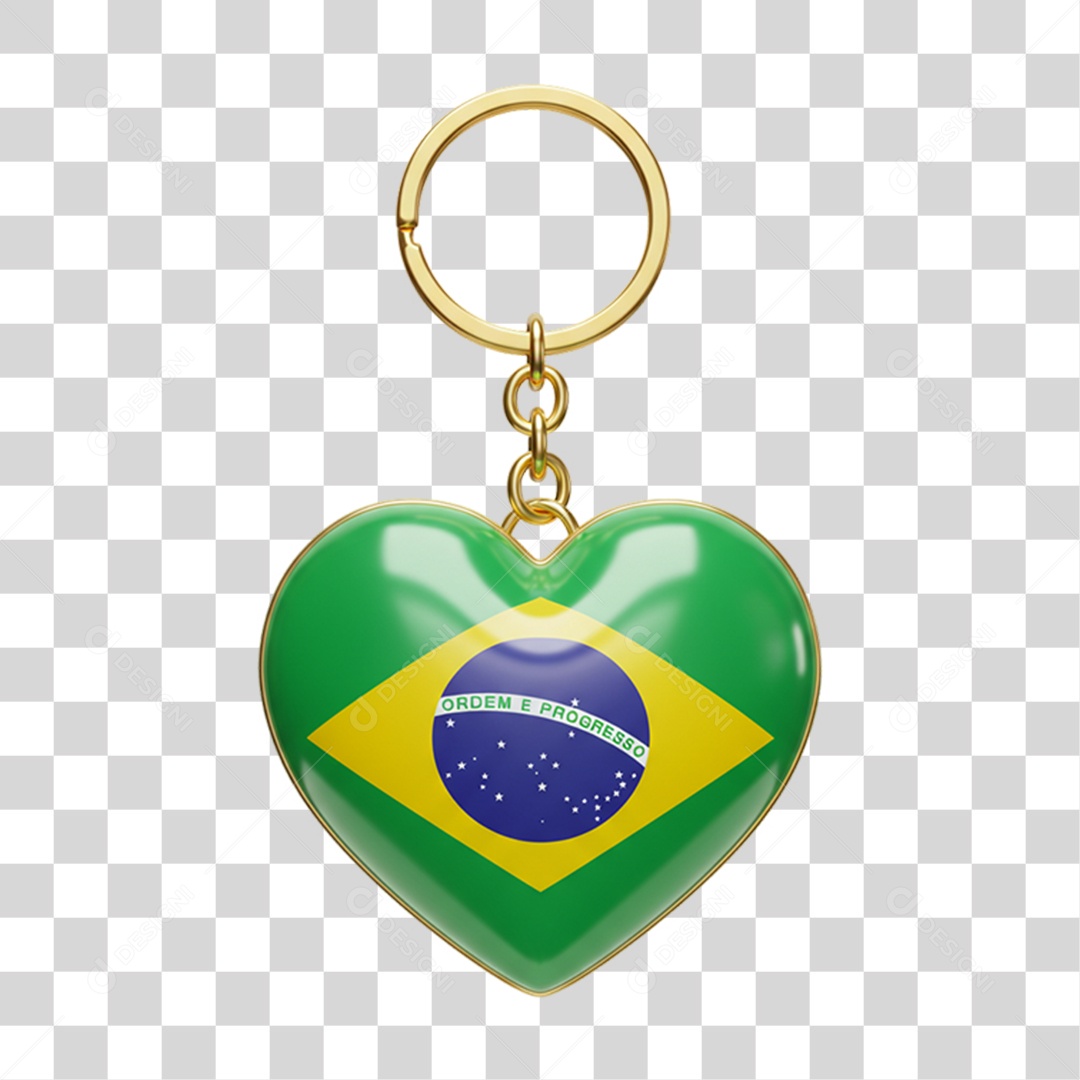 Elemento 3D Ícone Pingente com Bandeira do Brasil 7 de Setembro PNG Transparente