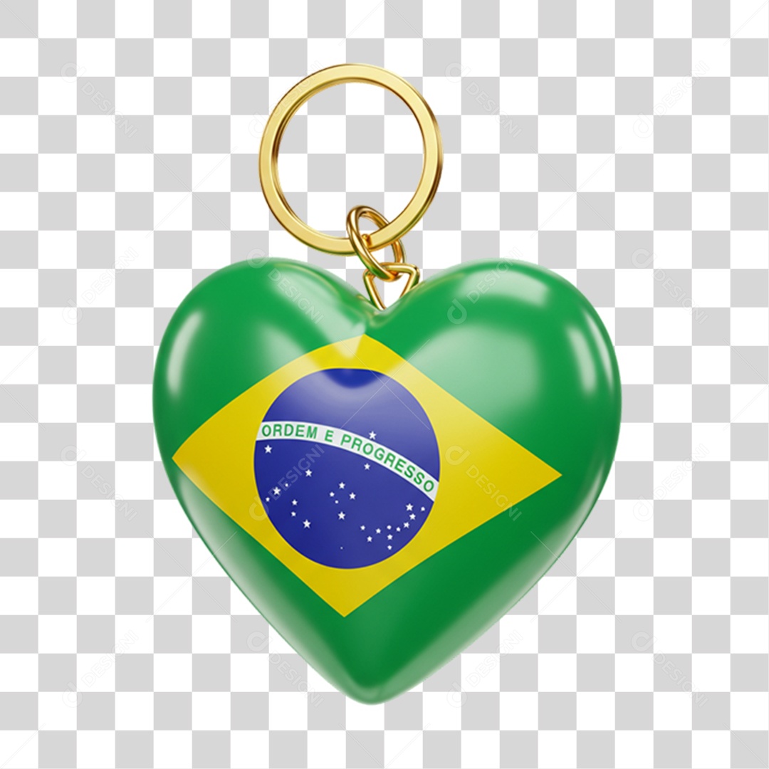 Elemento 3D Ícone Pingente com Bandeira do Brasil 7 de Setembro PNG Transparente