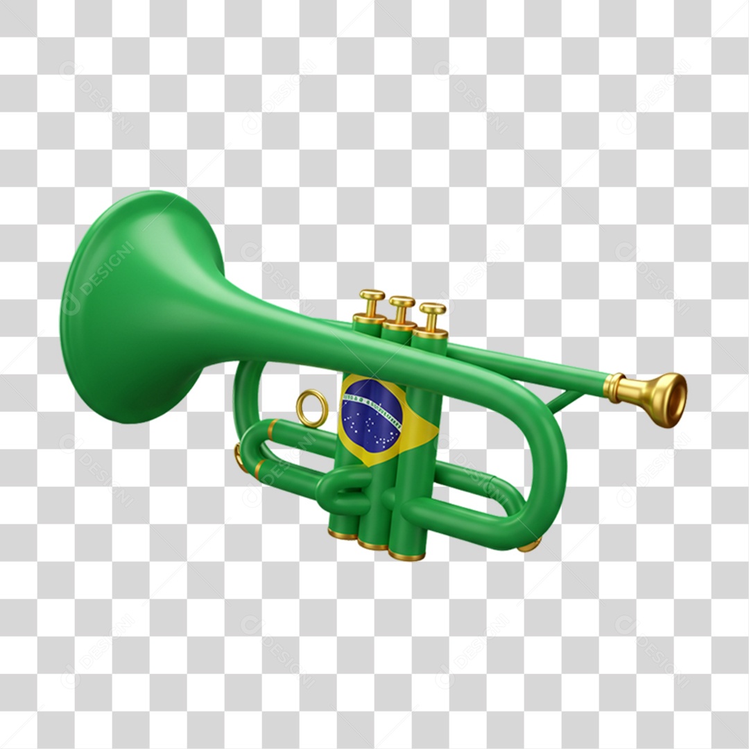 Elemento 3D Ícone Trompete com Bandeira do Brasil 7 de Setembro PNG Transparente