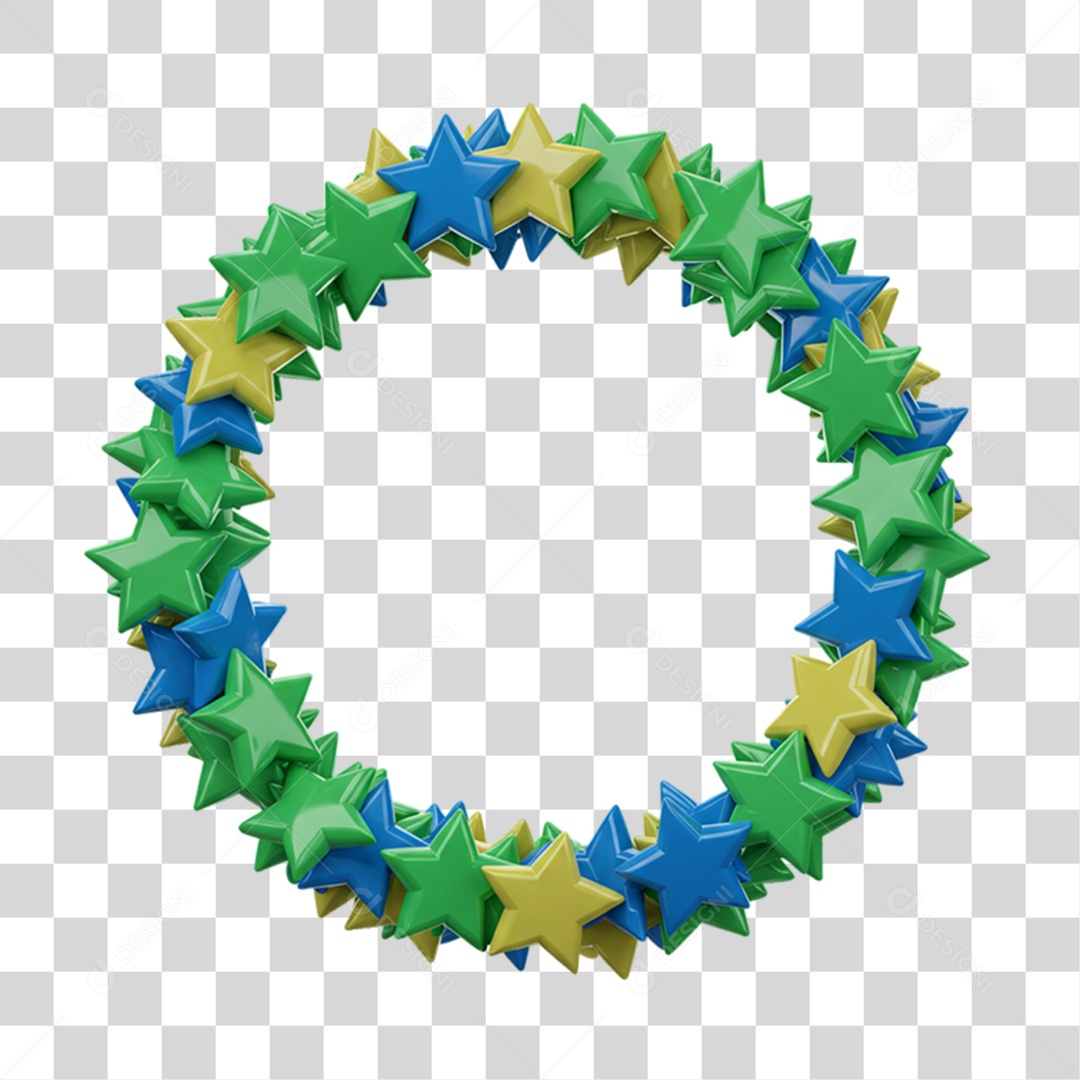 Elemento 3D Circulo de Estrelas com Cores da Bandeira do Brasil 7 de Setembro PNG Transparente
