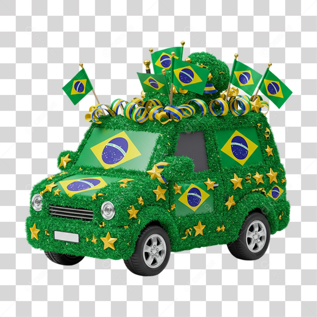 Elemento 3D Ícone Carro com Bandeira do Brasil 7 de Setembro PNG Transparente