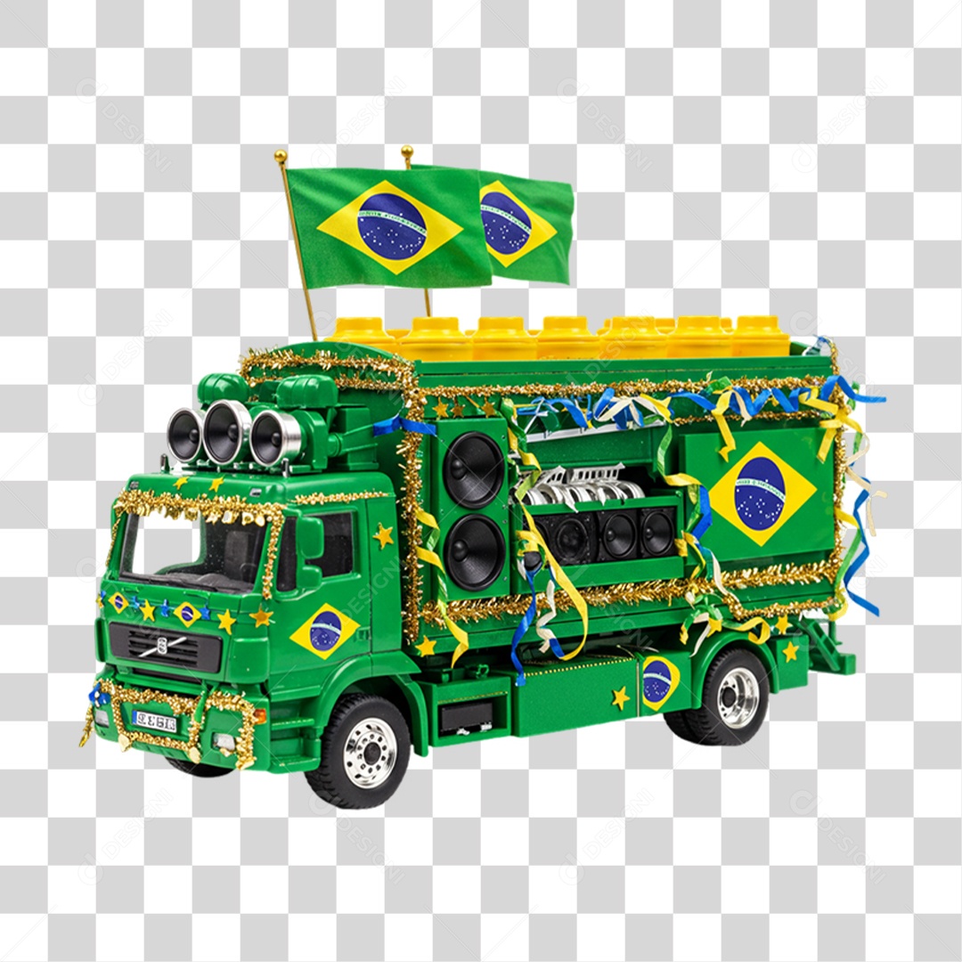 Elemento 3D Ícone Caminhão com Bandeira do Brasil 7 de Setembro PNG Transparente