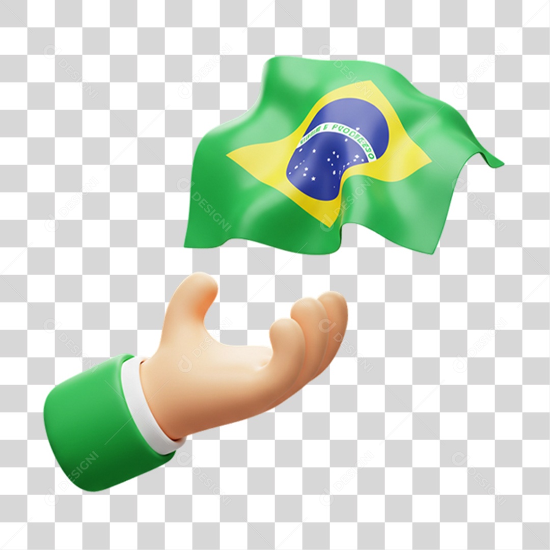 Elemento 3D Ícone com Bandeira do Brasil 7 de Setembro PNG Transparente