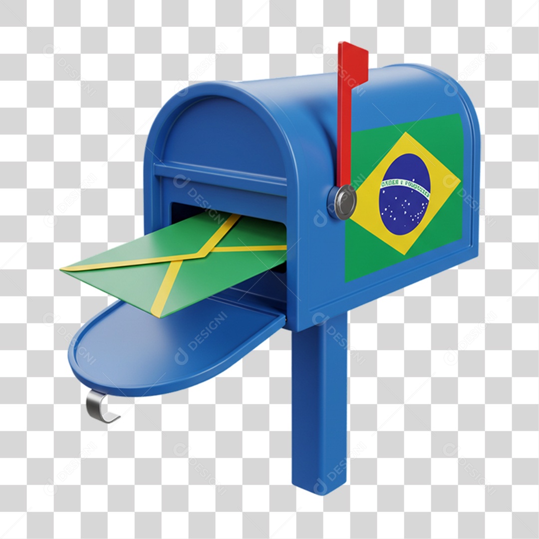 Elemento 3D Ícone Correios com Bandeira do Brasil 7 de Setembro PNG Transparente
