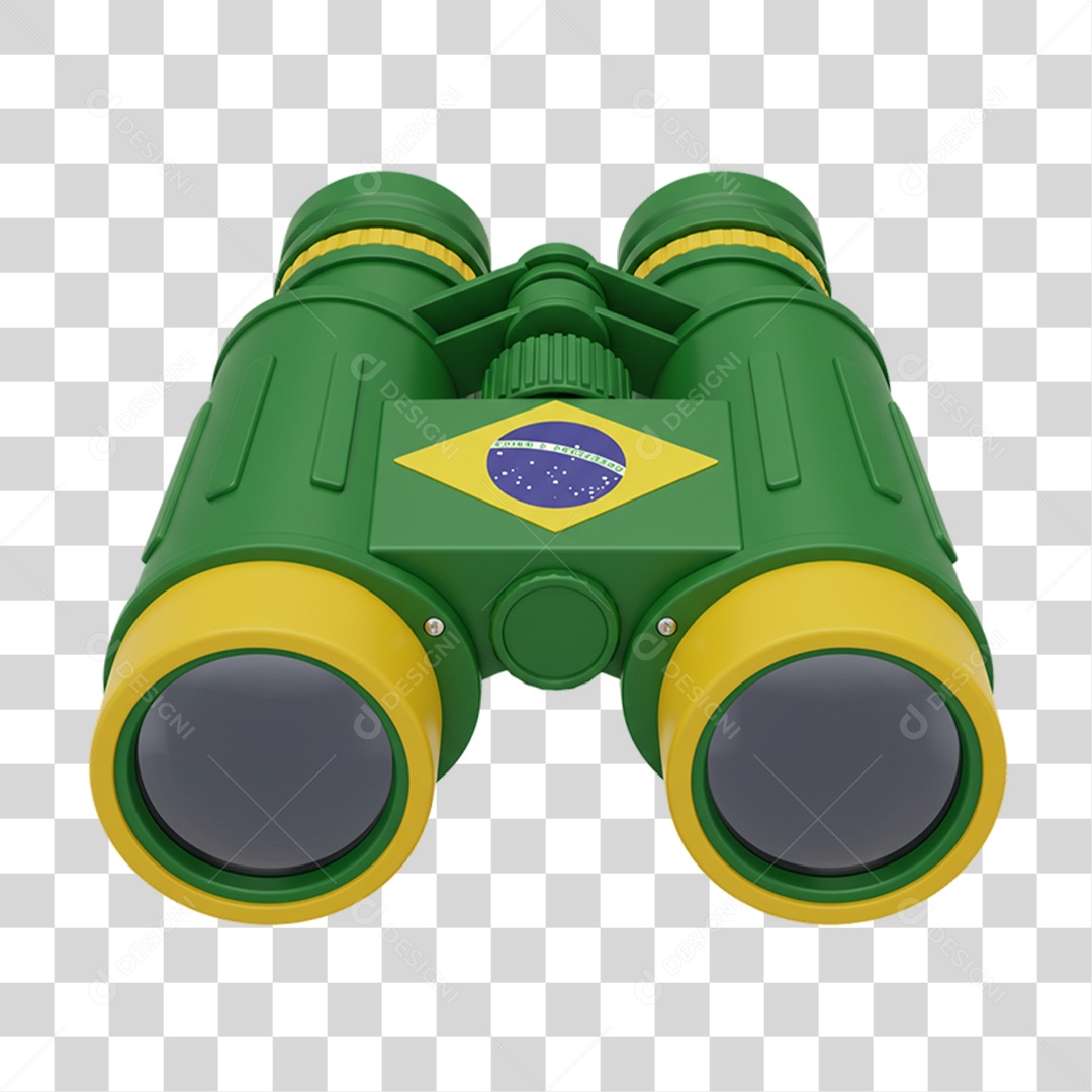 Elemento 3D Ícone Binóculos com Bandeira do Brasil 7 de Setembro PNG Transparente