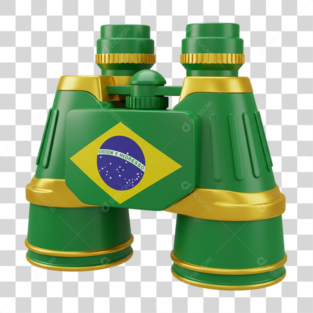 Elemento 3D Ícone Binóculos com Bandeira do Brasil 7 de Setembro PNG Transparente