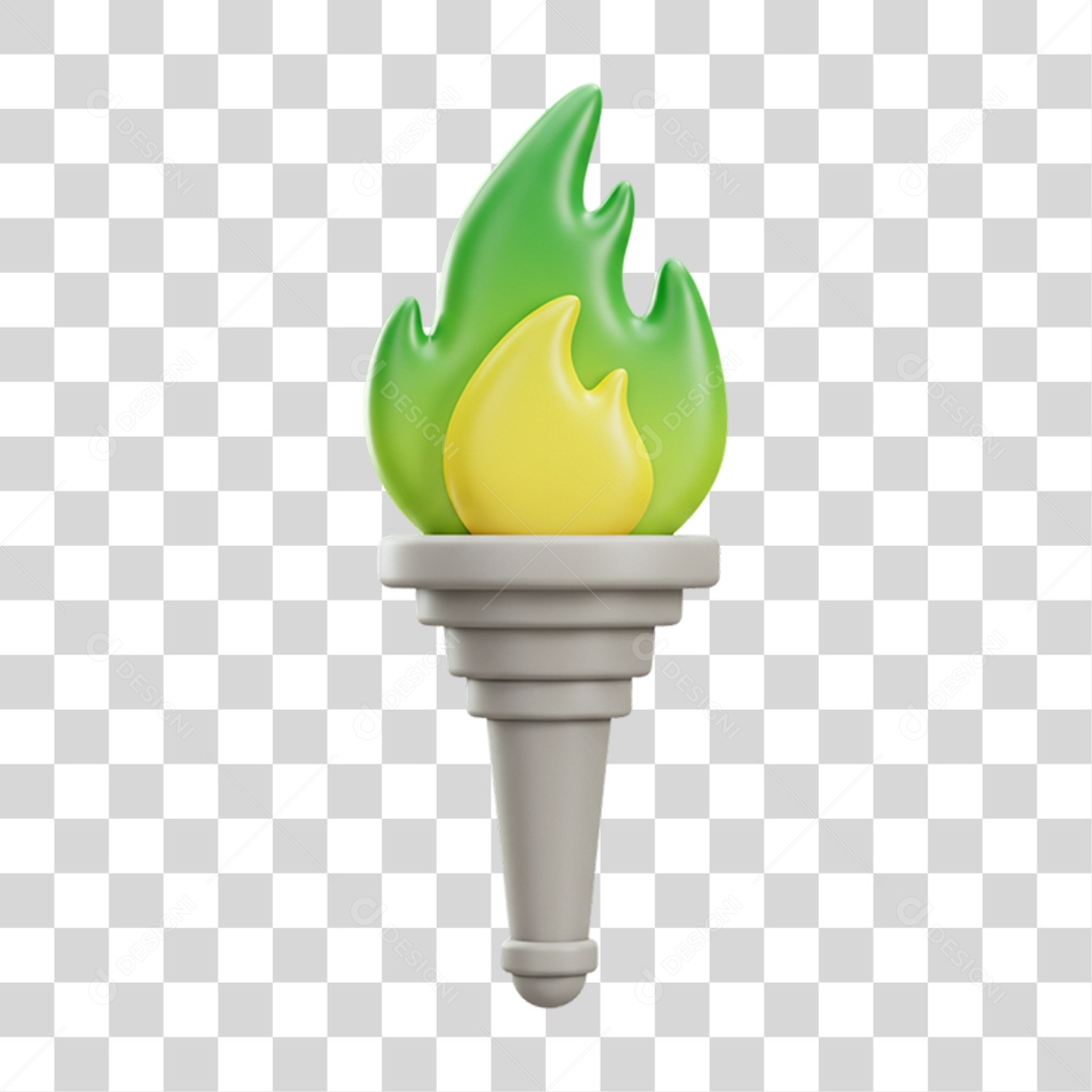 Elemento 3D Tocha com Cores da Bandeira do Brasil 7 de Setembro PNG Transparente