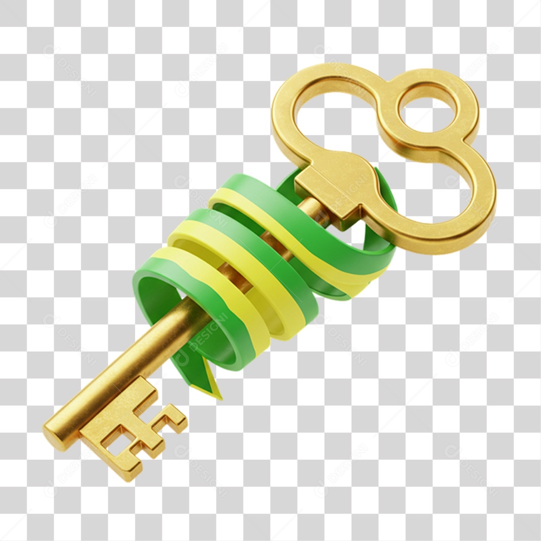 Elemento 3D Chave com Cores da Bandeira do Brasil 7 de Setembro PNG Transparente