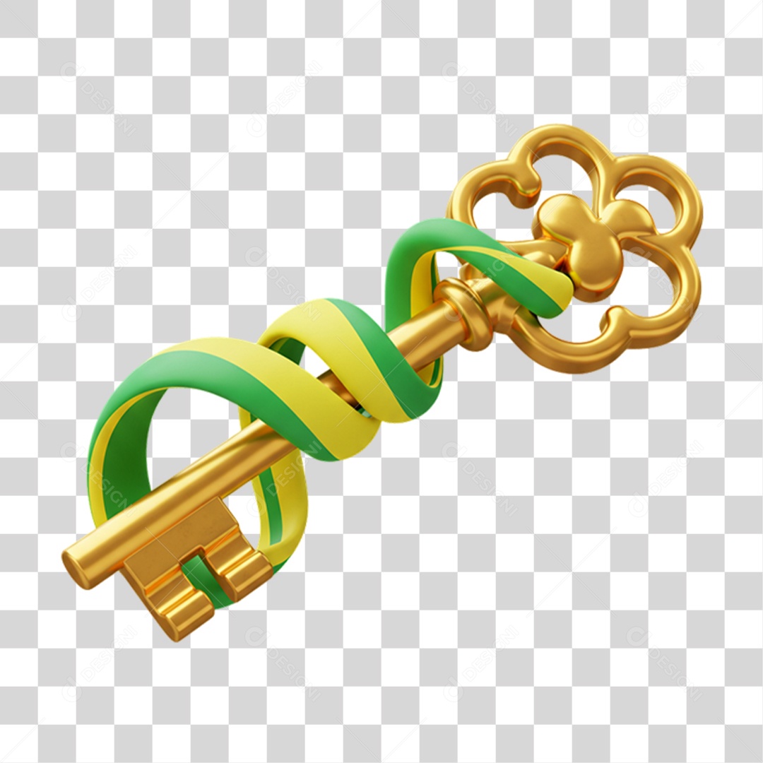 Elemento 3D Chave com Cores da Bandeira do Brasil 7 de Setembro PNG Transparente