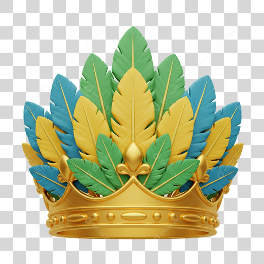 Elemento 3D Coroa com Penas com Cores da Bandeira do Brasil 7 de Setembro PNG Transparente