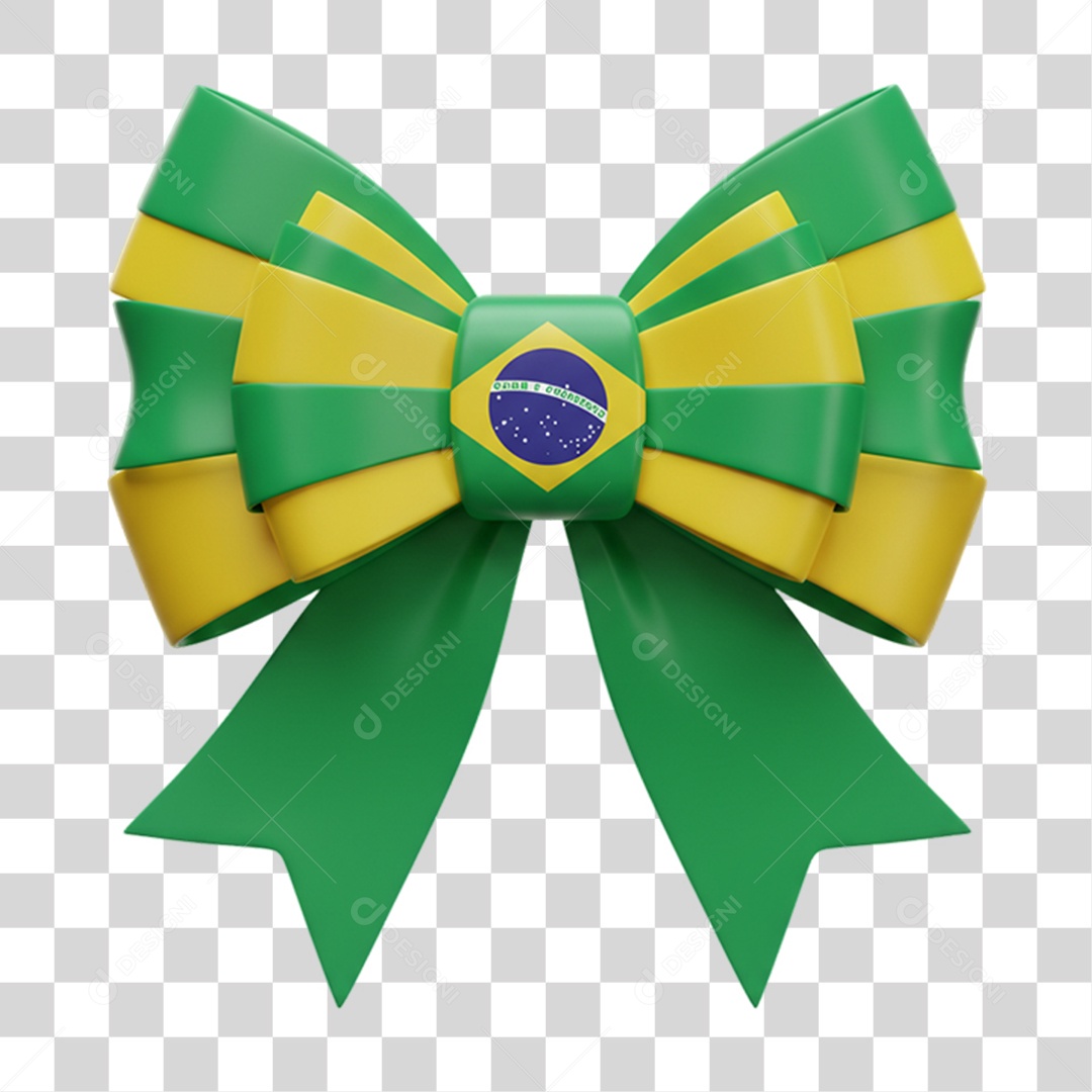 Elemento 3D Ícone Laço com Bandeira do Brasil 7 de Setembro PNG Transparente