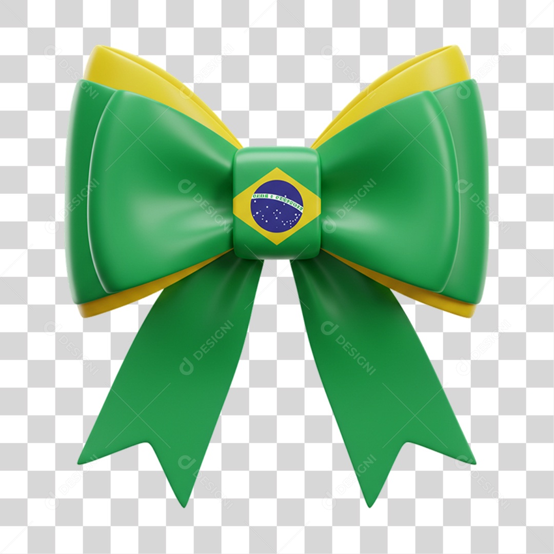 Elemento 3D Ícone Laço com Bandeira do Brasil 7 de Setembro PNG Transparente