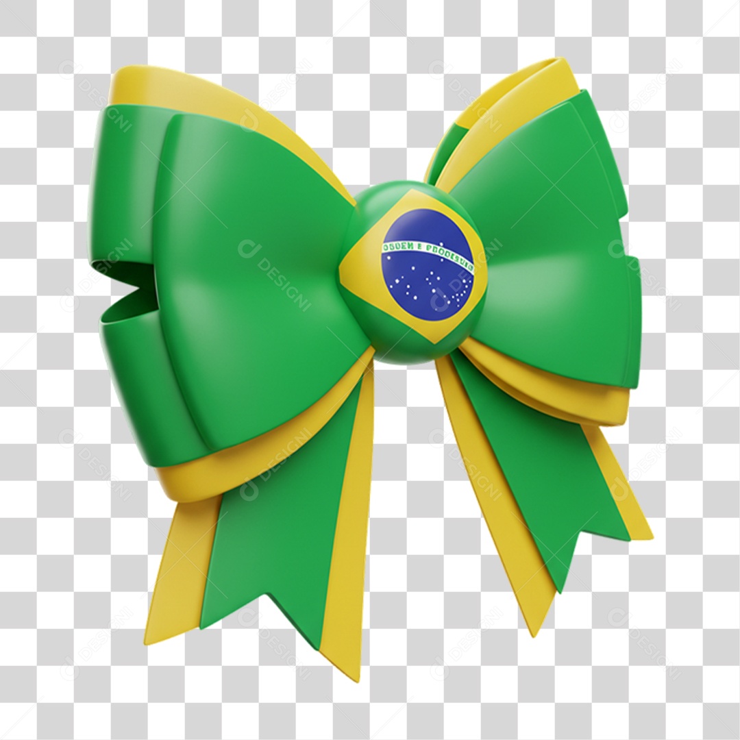 Elemento 3D Ícone Laço com Bandeira do Brasil 7 de Setembro PNG Transparente