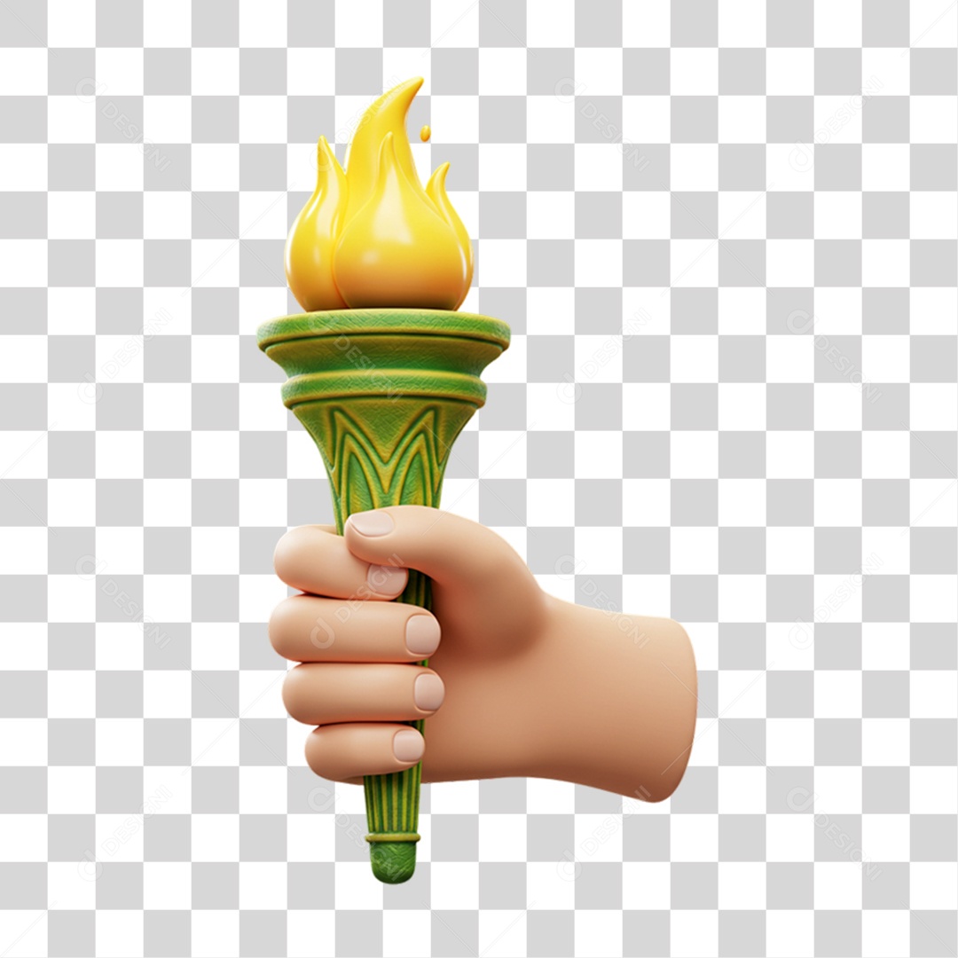 Elemento 3D Tocha com Cores da Bandeira do Brasil 7 de Setembro PNG Transparente