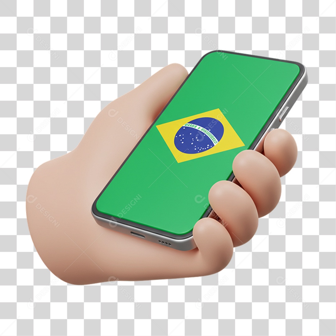 Elemento 3D Ícone Celular com Bandeira do Brasil 7 de Setembro PNG Transparente