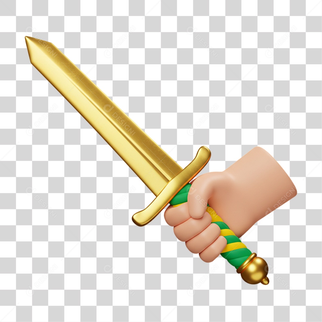 Elemento 3D Espada com Cores da Bandeira do Brasil 7 de Setembro PNG Transparente