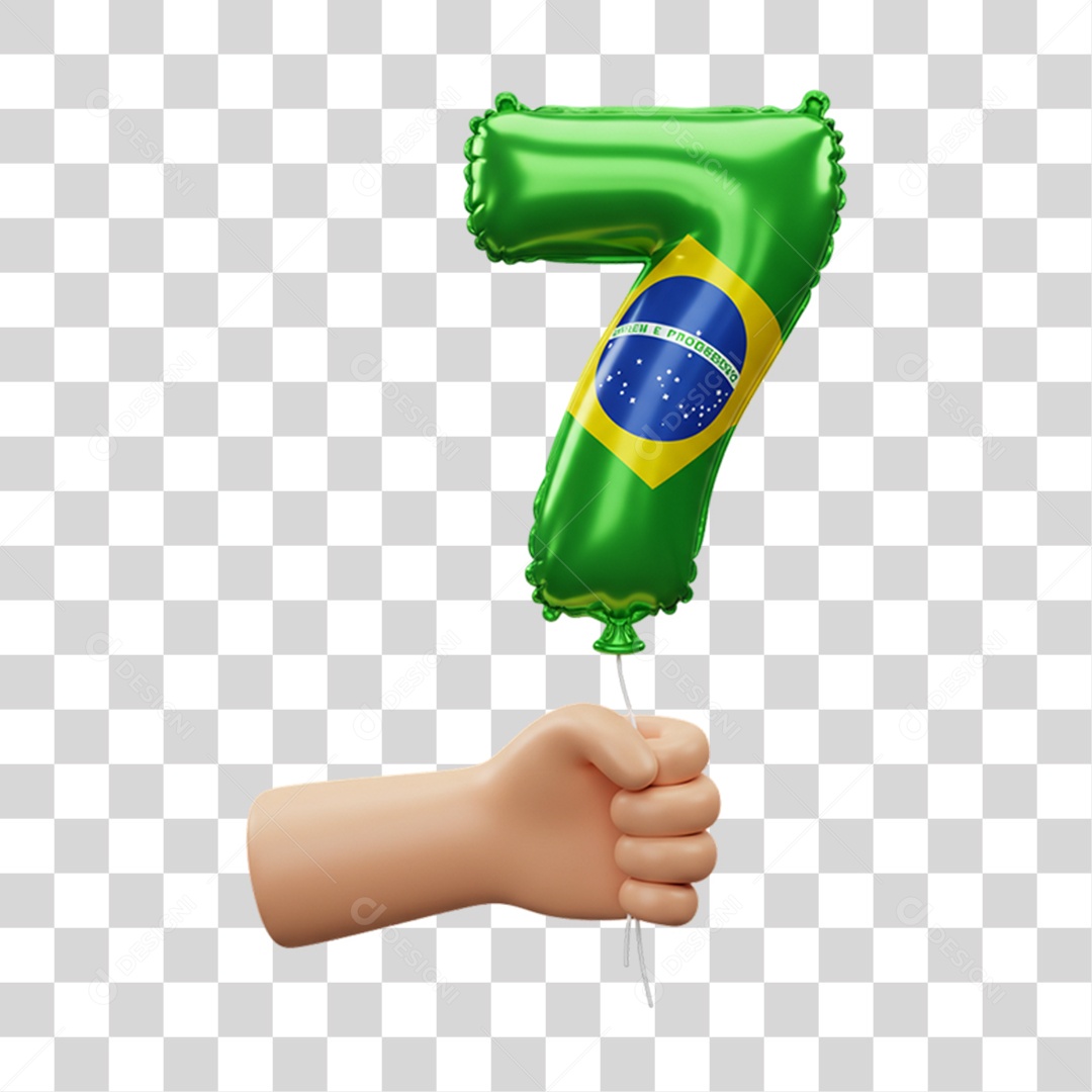 Elemento 3D Ícone Balão com Bandeira do Brasil 7 de Setembro PNG Transparente