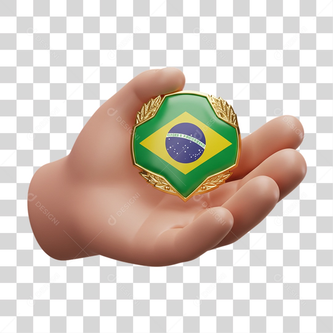 Elemento 3D Ícone com Bandeira do Brasil 7 de Setembro PNG Transparente