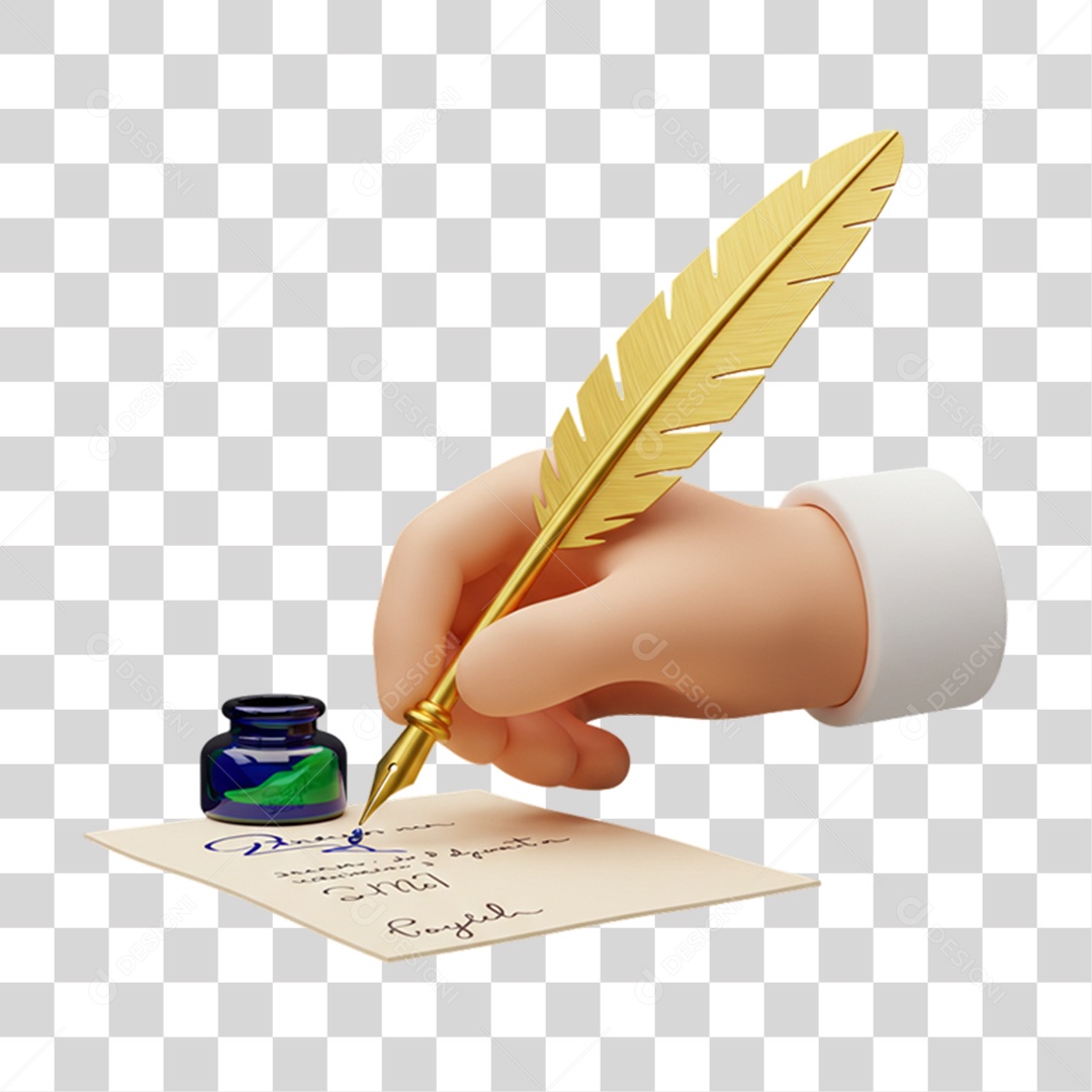 Elemento 3D Caneta Pena com Cores da Bandeira do Brasil 7 de Setembro PNG Transparente