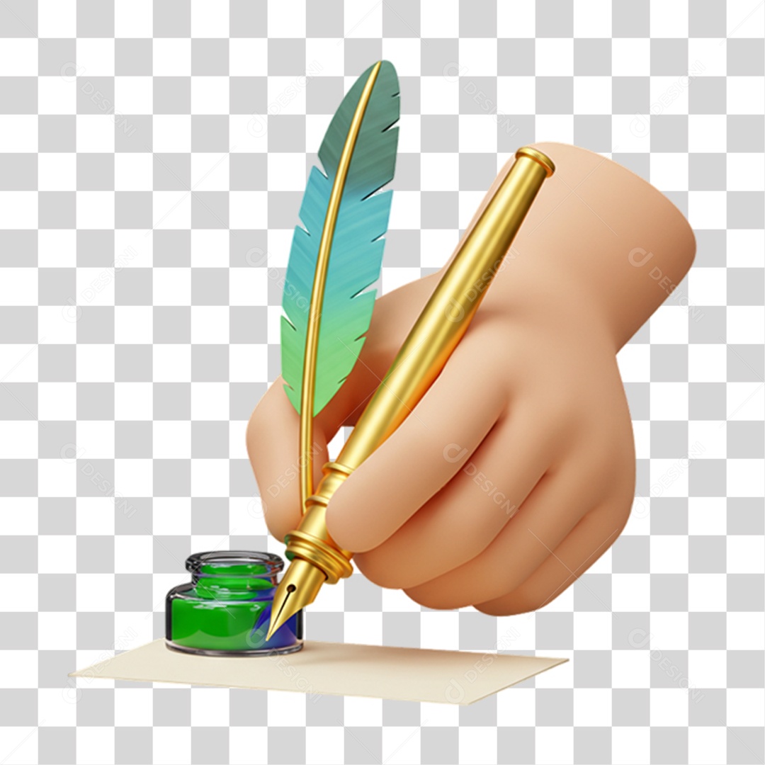 Elemento 3D Caneta Pena com Cores da Bandeira do Brasil 7 de Setembro PNG Transparente