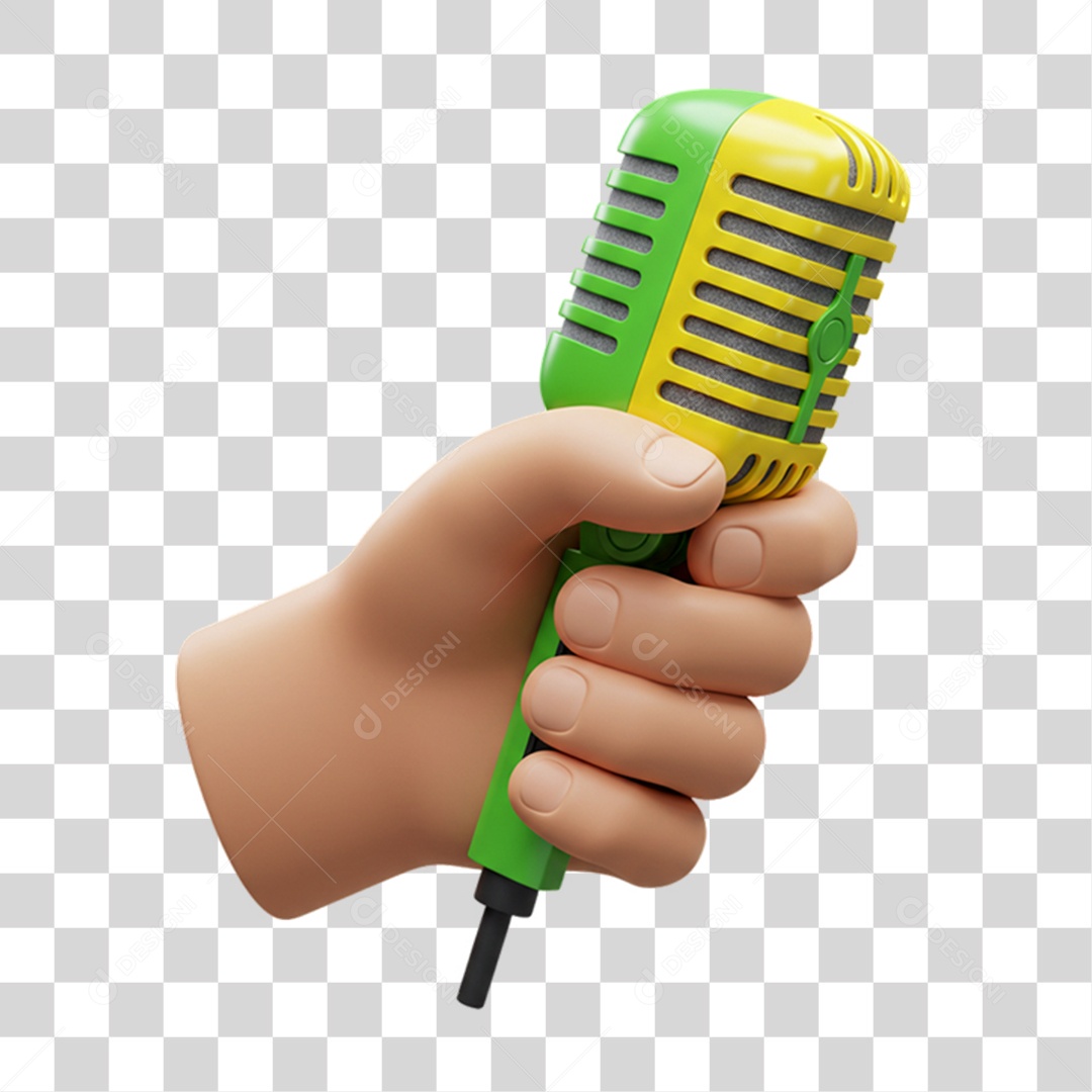 Elemento 3D Microfone com Cores da Bandeira do Brasil 7 de Setembro PNG Transparente