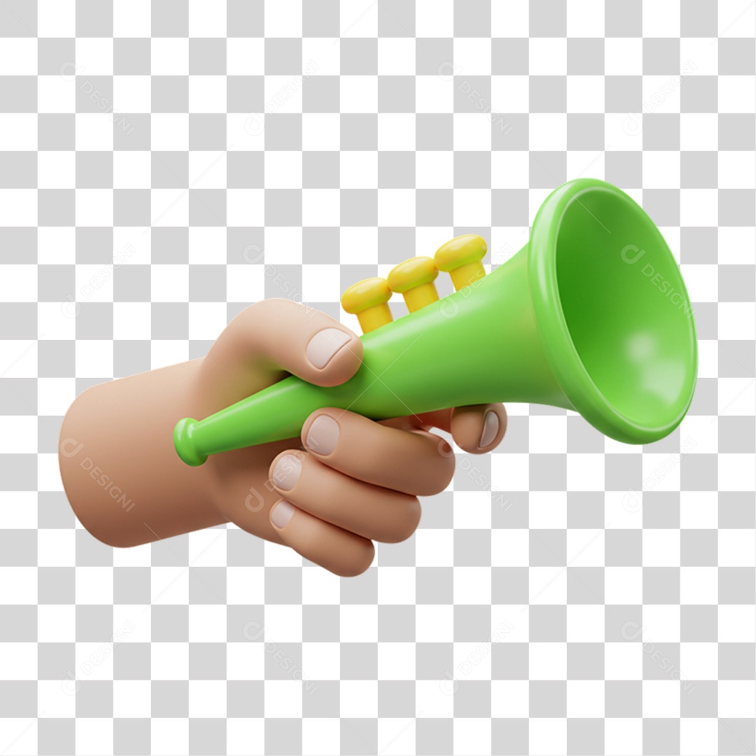 Elemento 3D Vuvuzela com Cores da Bandeira do Brasil 7 de Setembro PNG Transparente