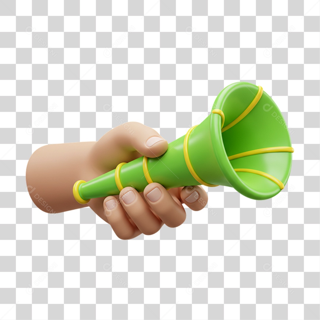 Elemento 3D Vuvuzela com Cores da Bandeira do Brasil 7 de Setembro PNG Transparente