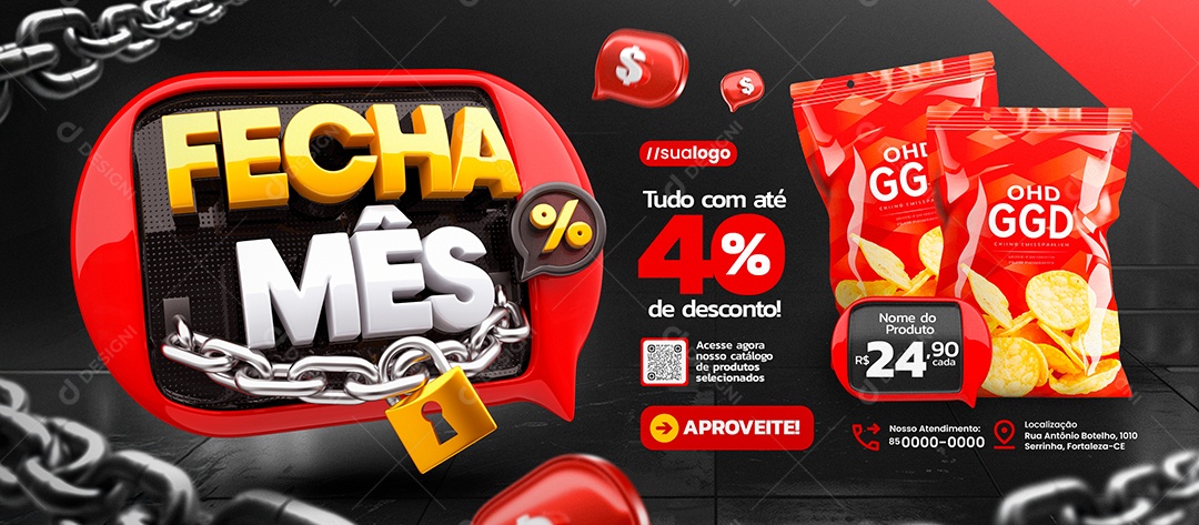 Banner Fecha Mês Supermercado Tudo com Até 40% de Desconto Social Media PSD Editável