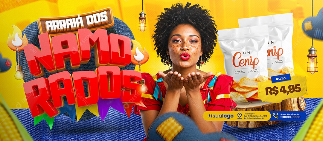 Banner Arraiá dos Namorados Supermercado Batata Social Media PSD Editável