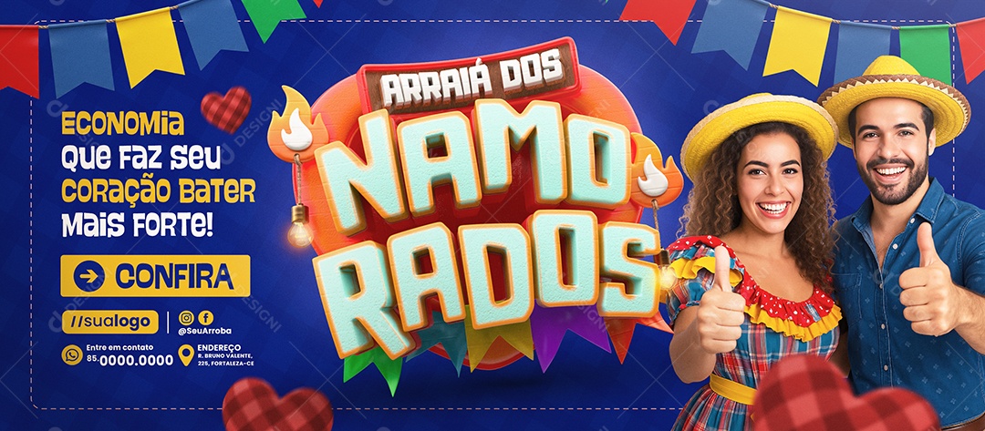 Banner Arraiá dos Namorados Supermercado Economia Social Media PSD Editável