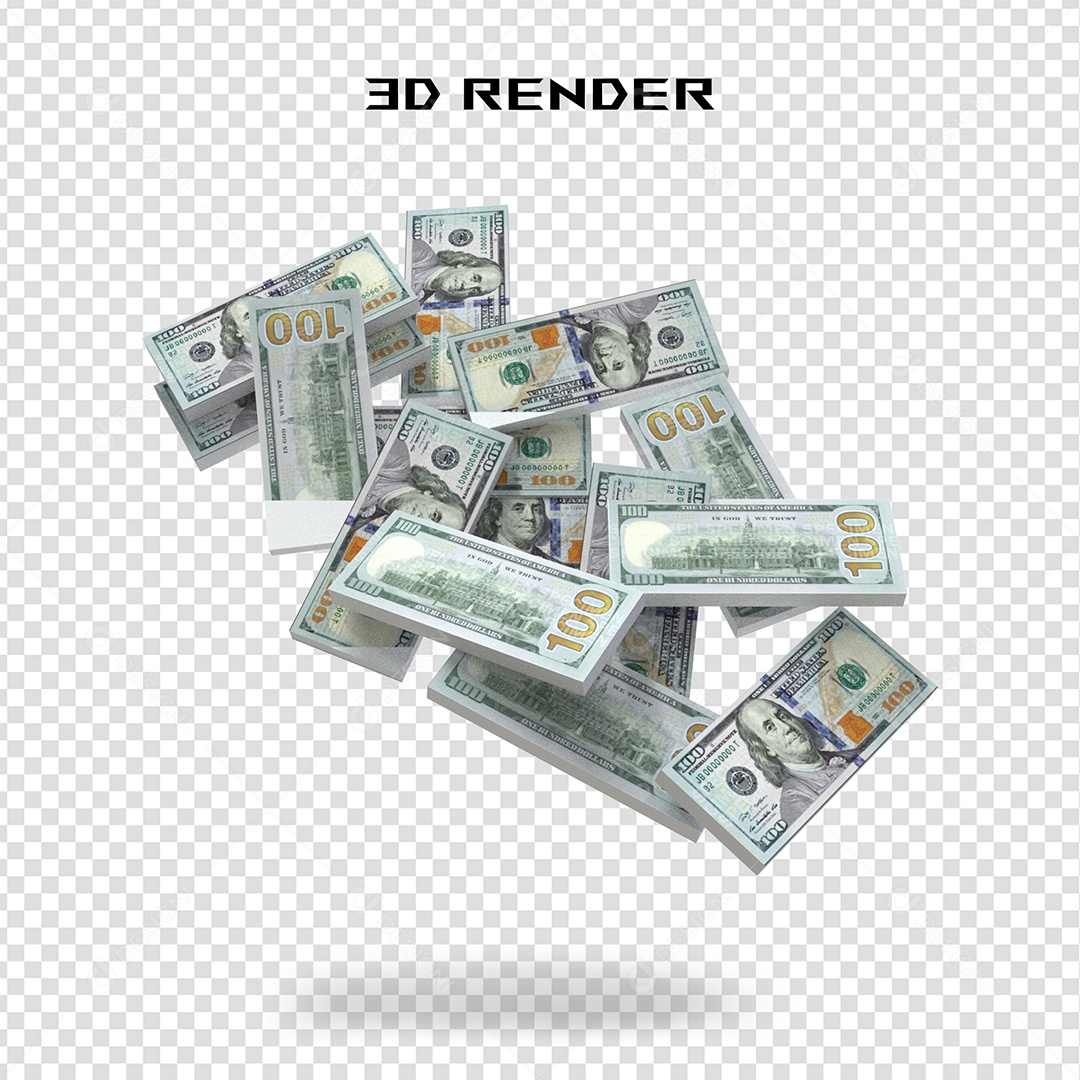 Elemento 3D Notas de 100 Dólar para Composição PSD
