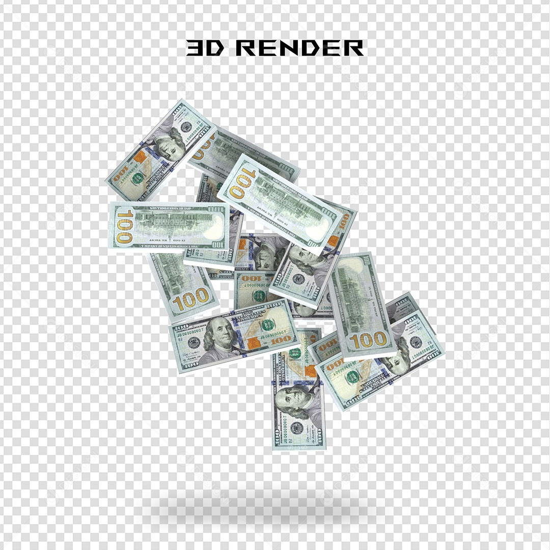 Elemento 3D Notas de 100 Dólar para Composição PSD