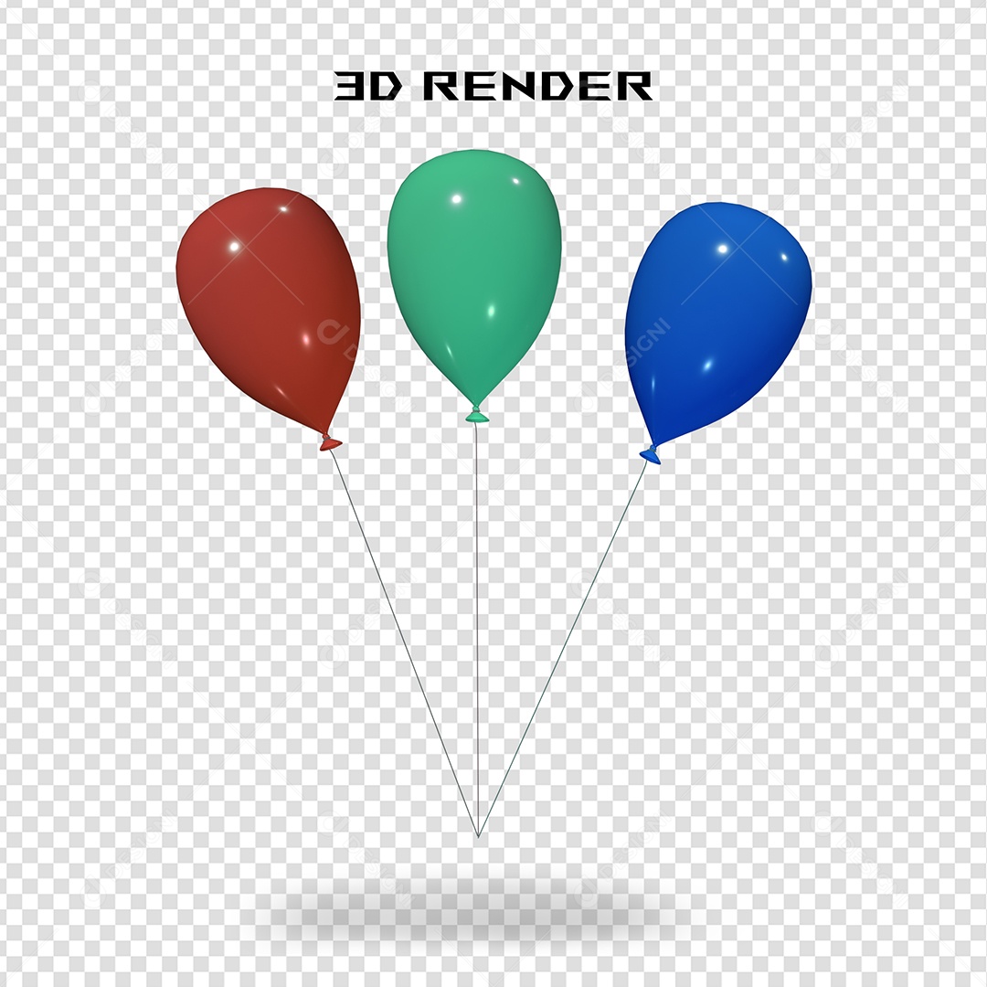 Balão Elemento 3D Colorido para Composição PSD