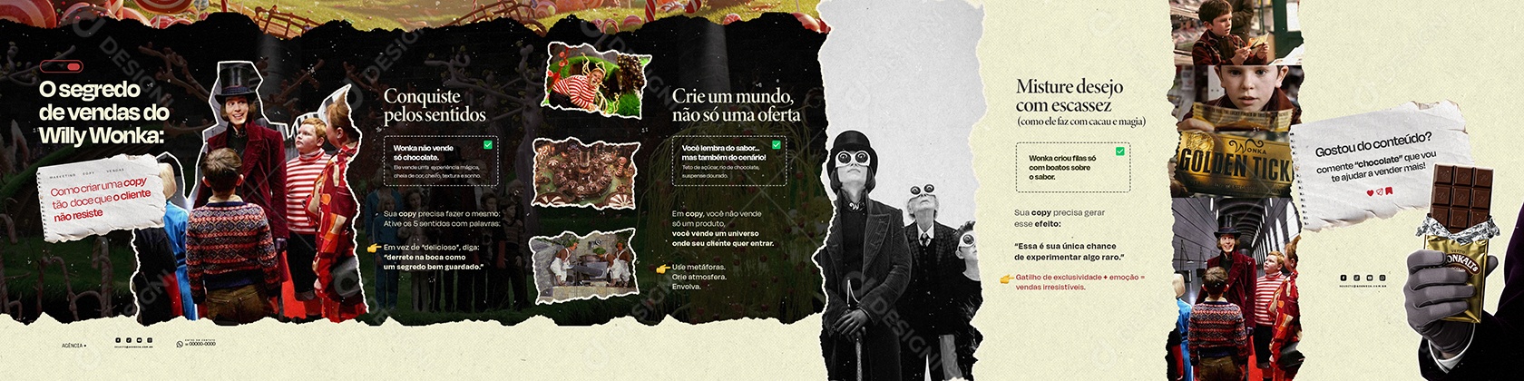 Carrossel Marketing Digital o Segrede de Vendas do Willy Wonka Social Media PSD Editável