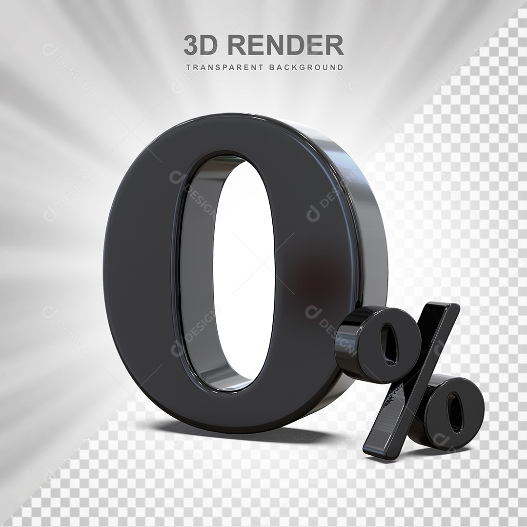 Elemento 3D Número 0% Preto Para Composição PSD