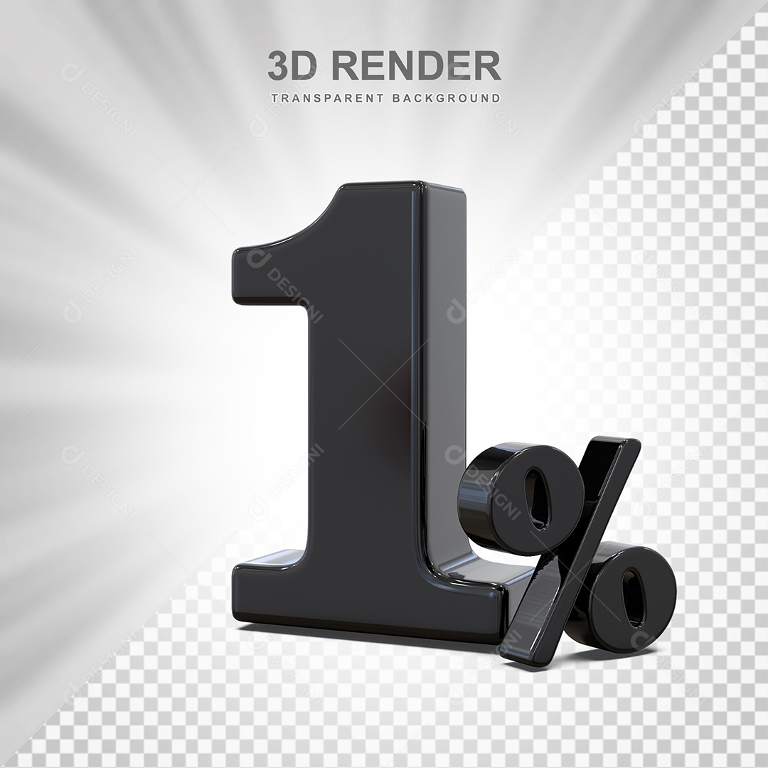 Elemento 3D Número 1% Preto Para Composição PSD