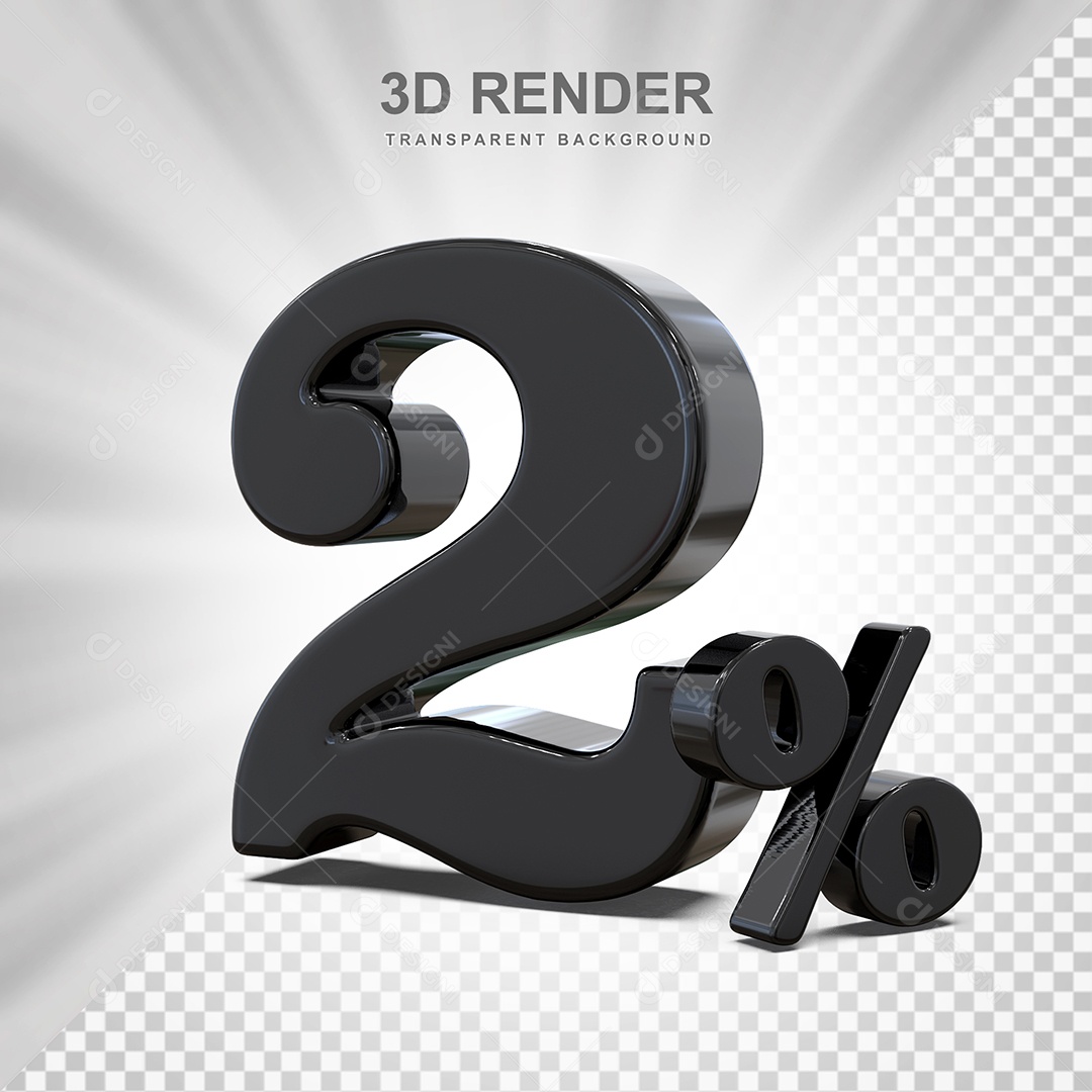 Elemento 3D Número 2% Preto Para Composição PSD