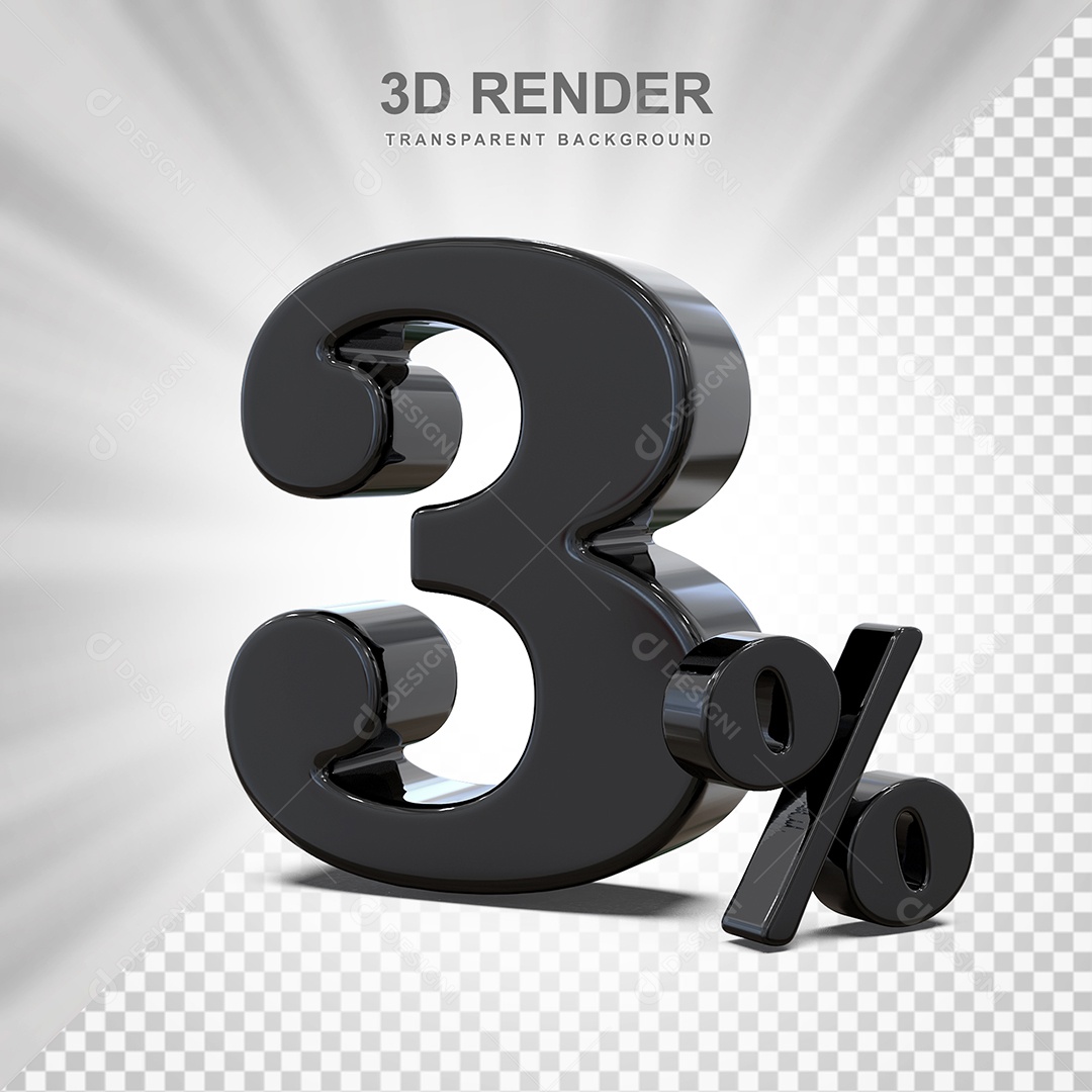 Elemento 3D Número 3% Preto Para Composição PSD