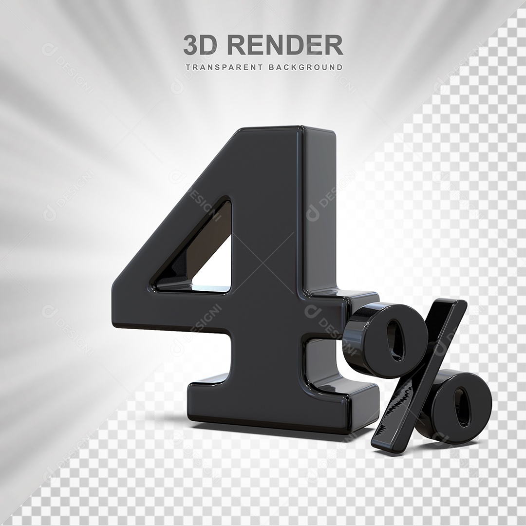 Elemento 3D Número 4% Preto Para Composição PSD