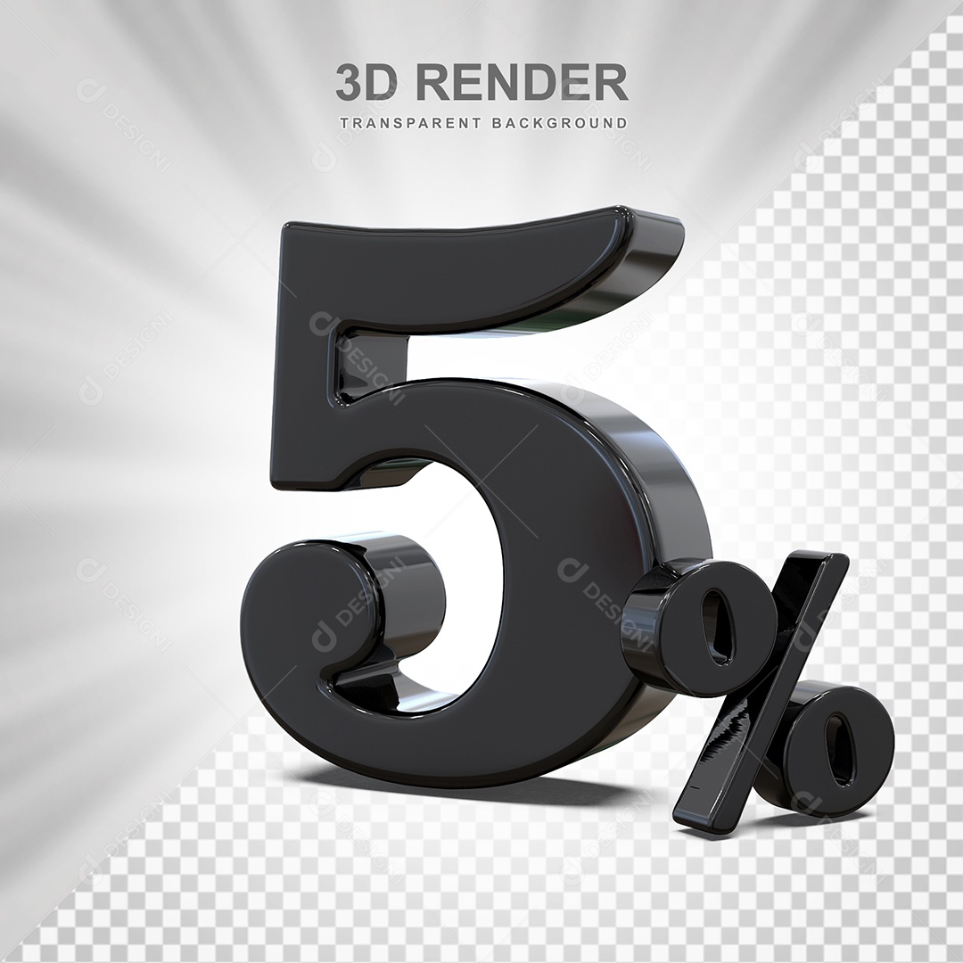 Elemento 3D Número 5% Preto Para Composição PSD