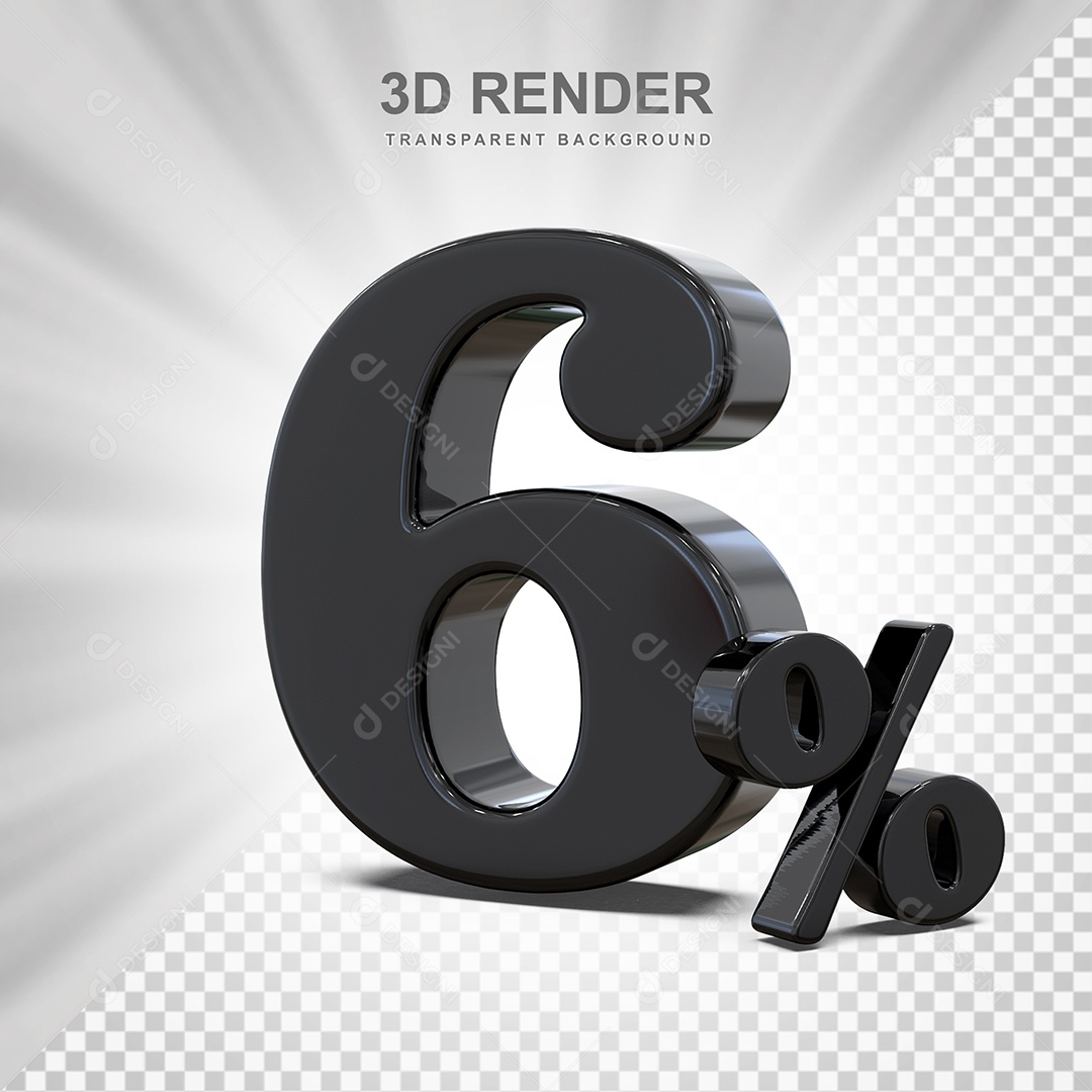 Elemento 3D Número 6% Preto Para Composição PSD