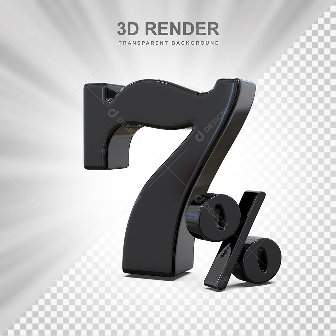 Elemento 3D Número 7% Preto Para Composição PSD