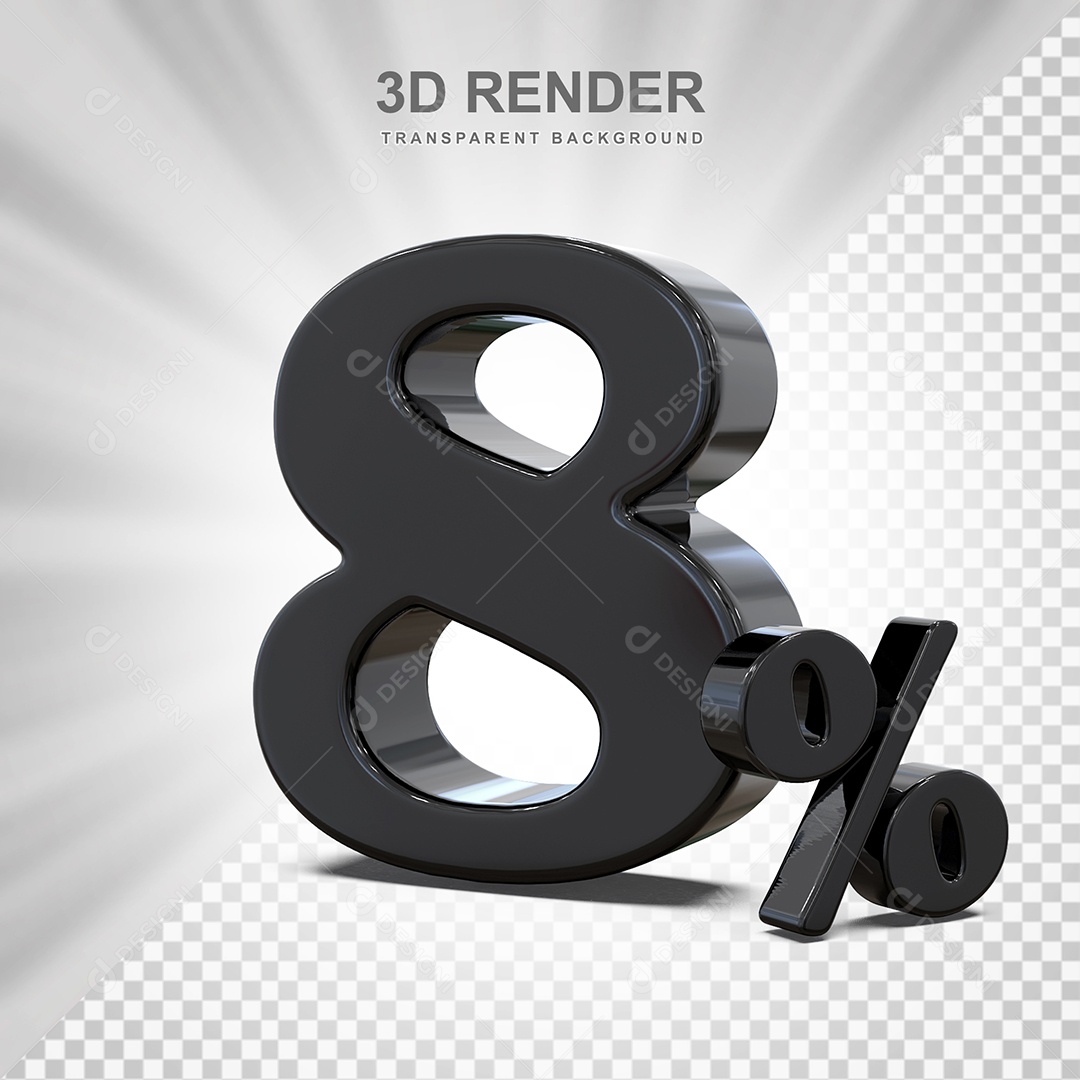 Elemento 3D Número 8% Preto Para Composição PSD