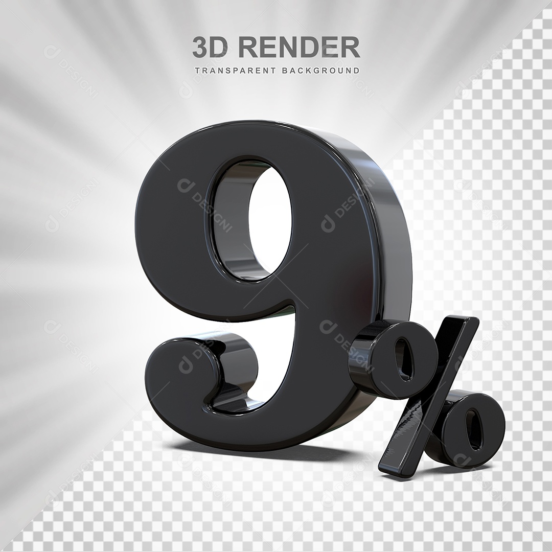 Elemento 3D Número 9% Preto Para Composição PSD