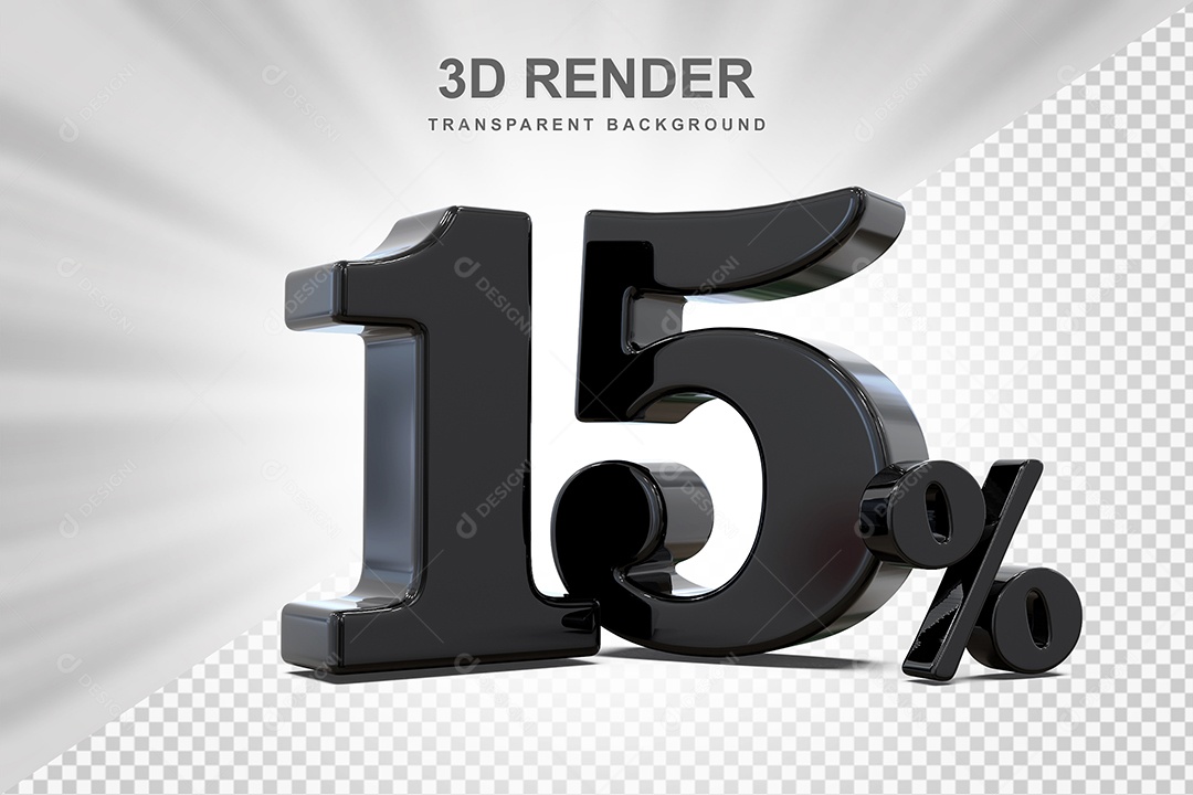 Elemento 3D Número 15% Preto Para Composição PSD