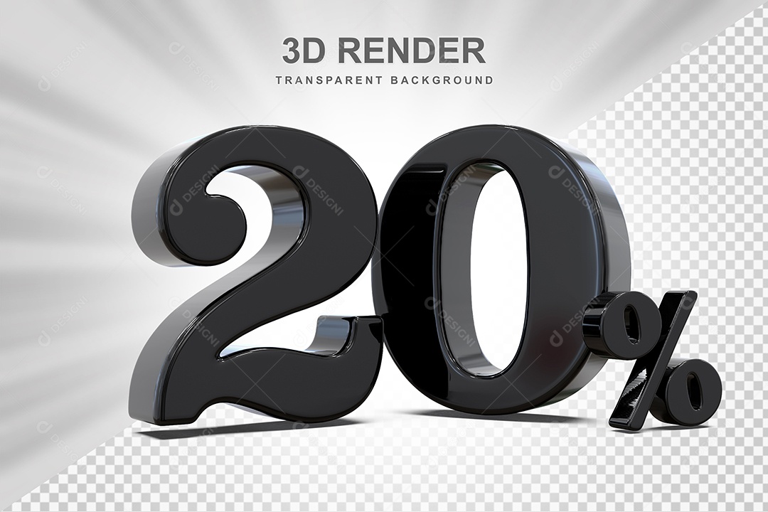 Elemento 3D Número 20% Preto Para Composição PSD