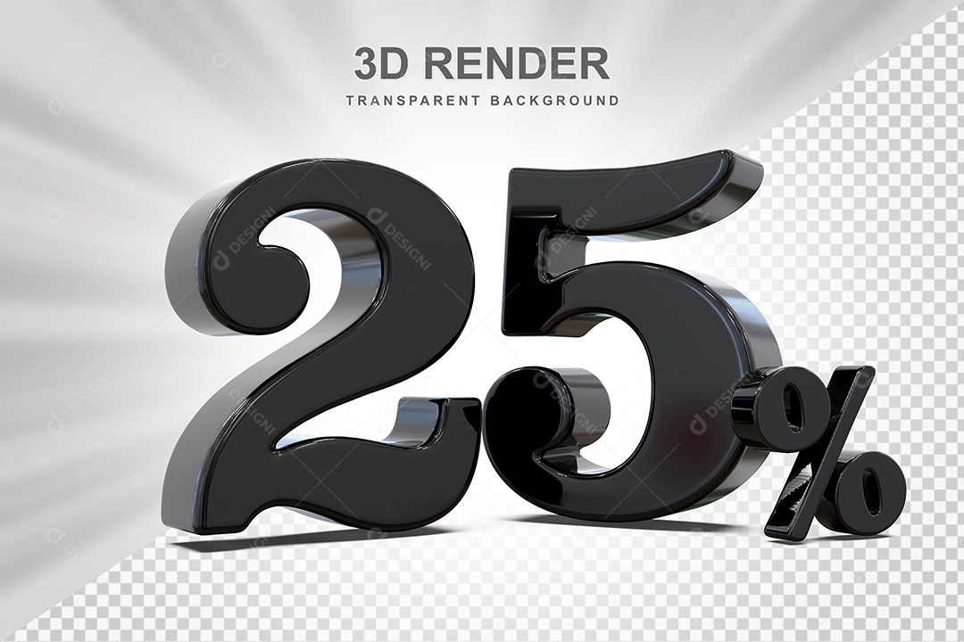 Elemento 3D Número 25% Preto Para Composição PSD