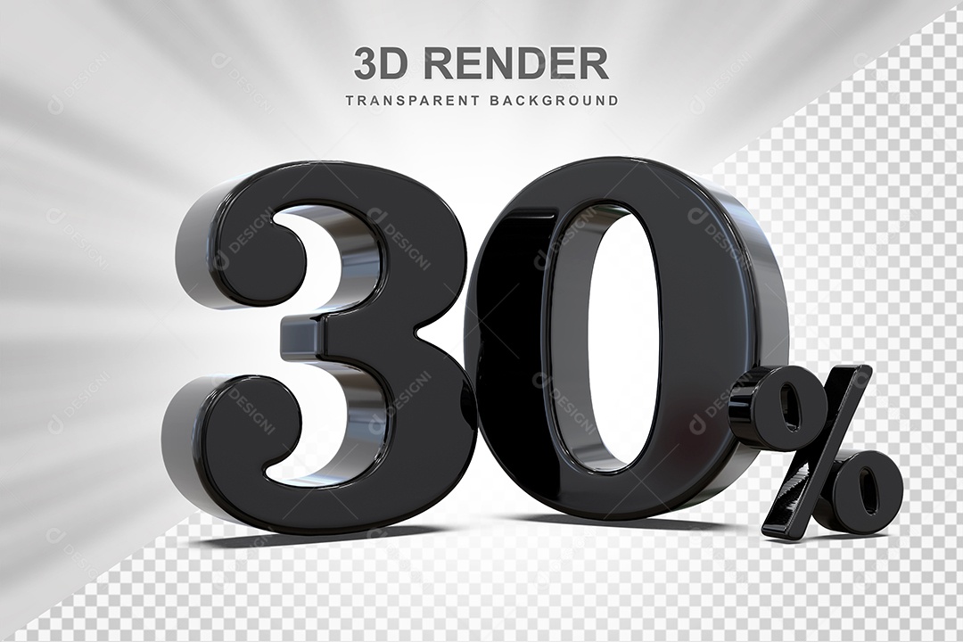 Elemento 3D Número 30% Preto Para Composição PSD