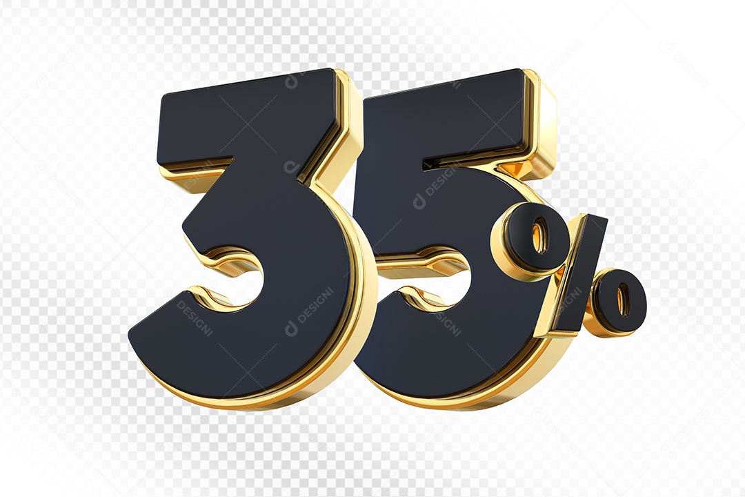 Elemento 3D Número 35% Preto com Dourado Para Composição PSD